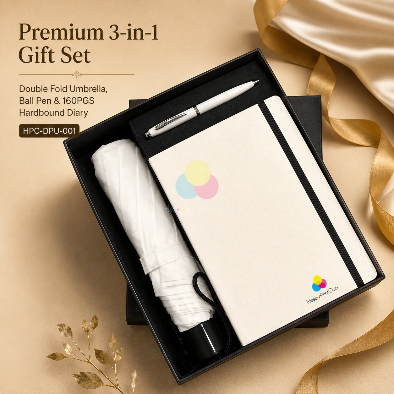 Customized Corporate Gift Set With Double Fold Umbrella, Ball Pen & 160 Pages Hard Bound Diary