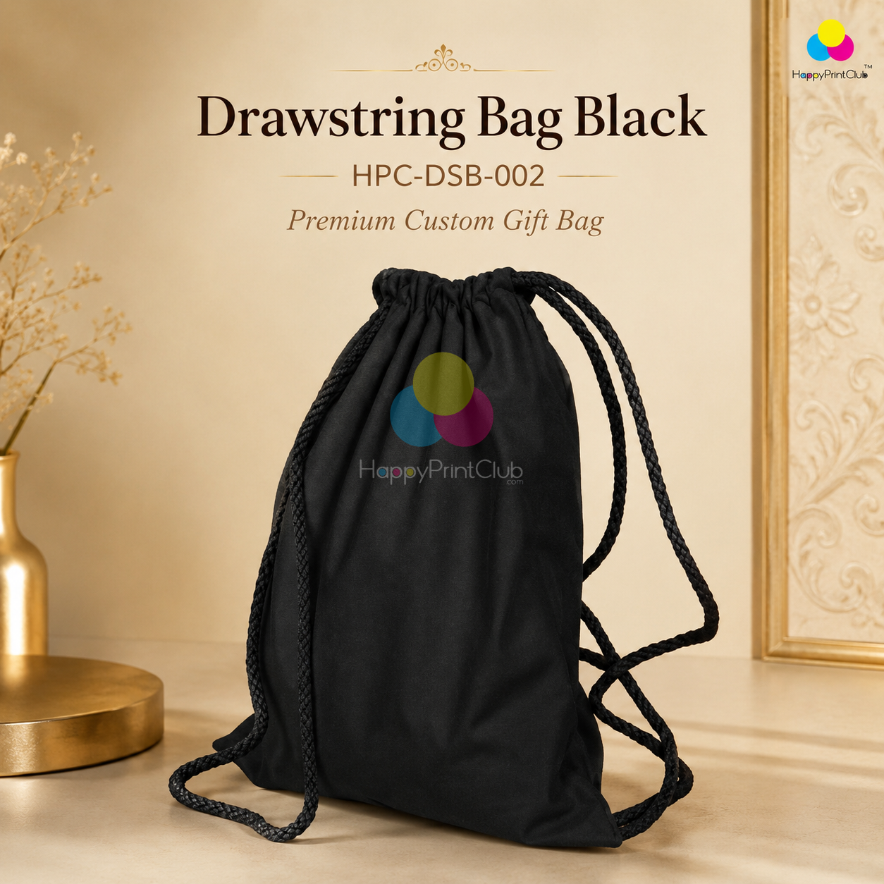 Drawstring Bag Black For Corporate Gifting