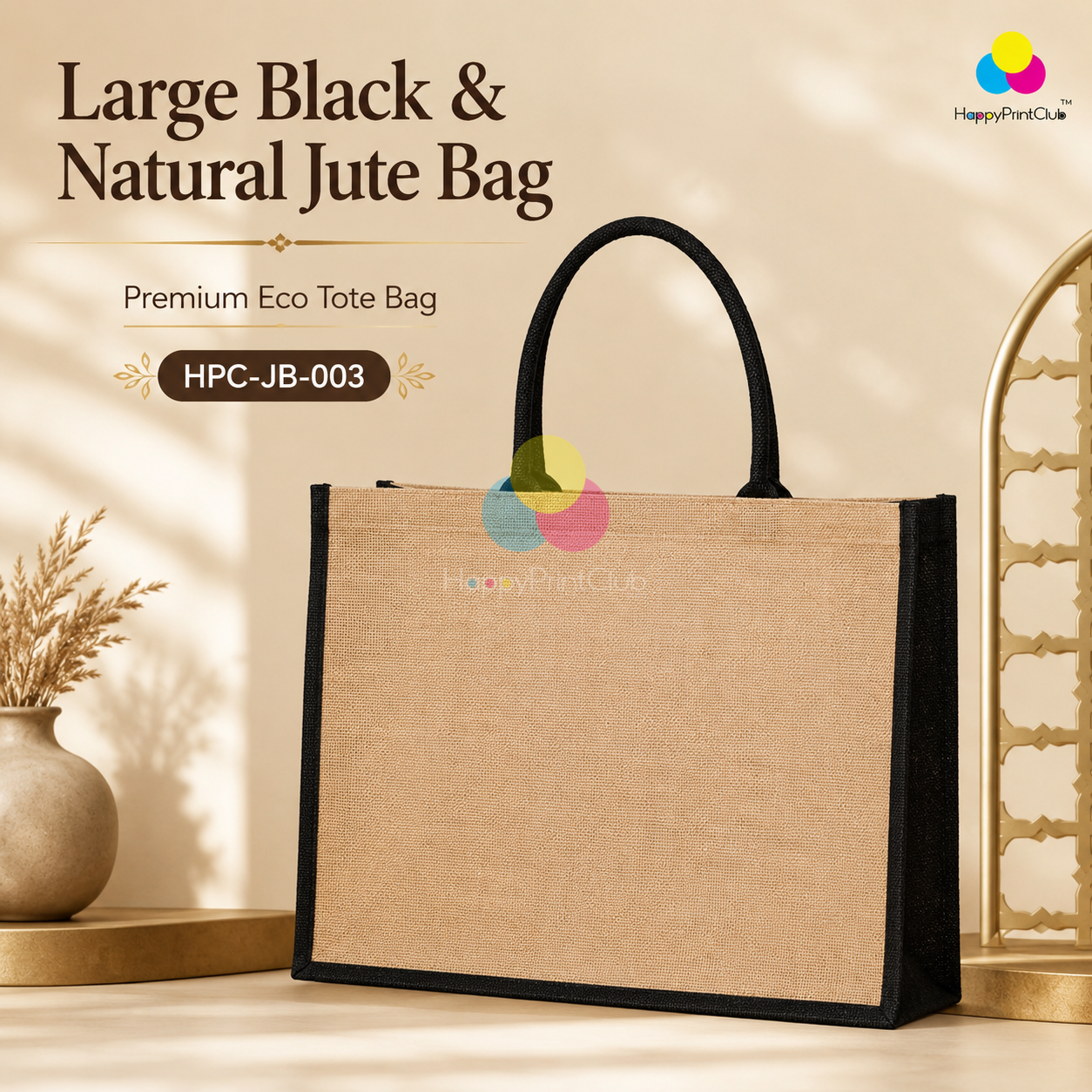 Large Black & Natural Jute Bag For Corporate Gifting