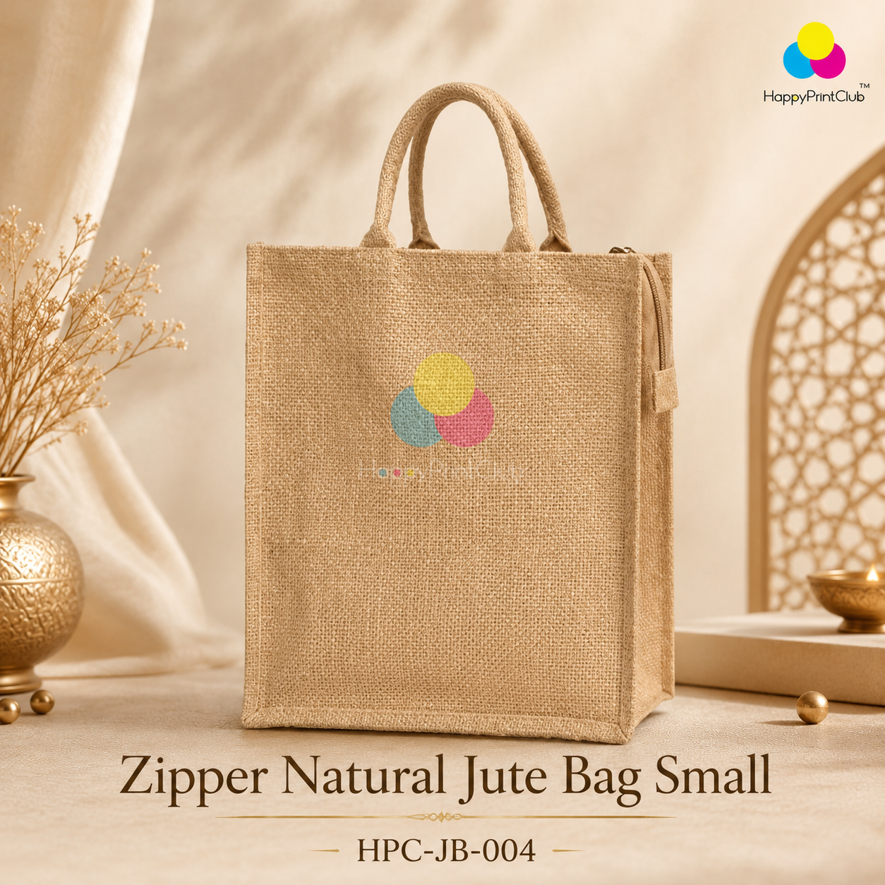 Zipper Natural Jute Bag Small For Corporate Gifting