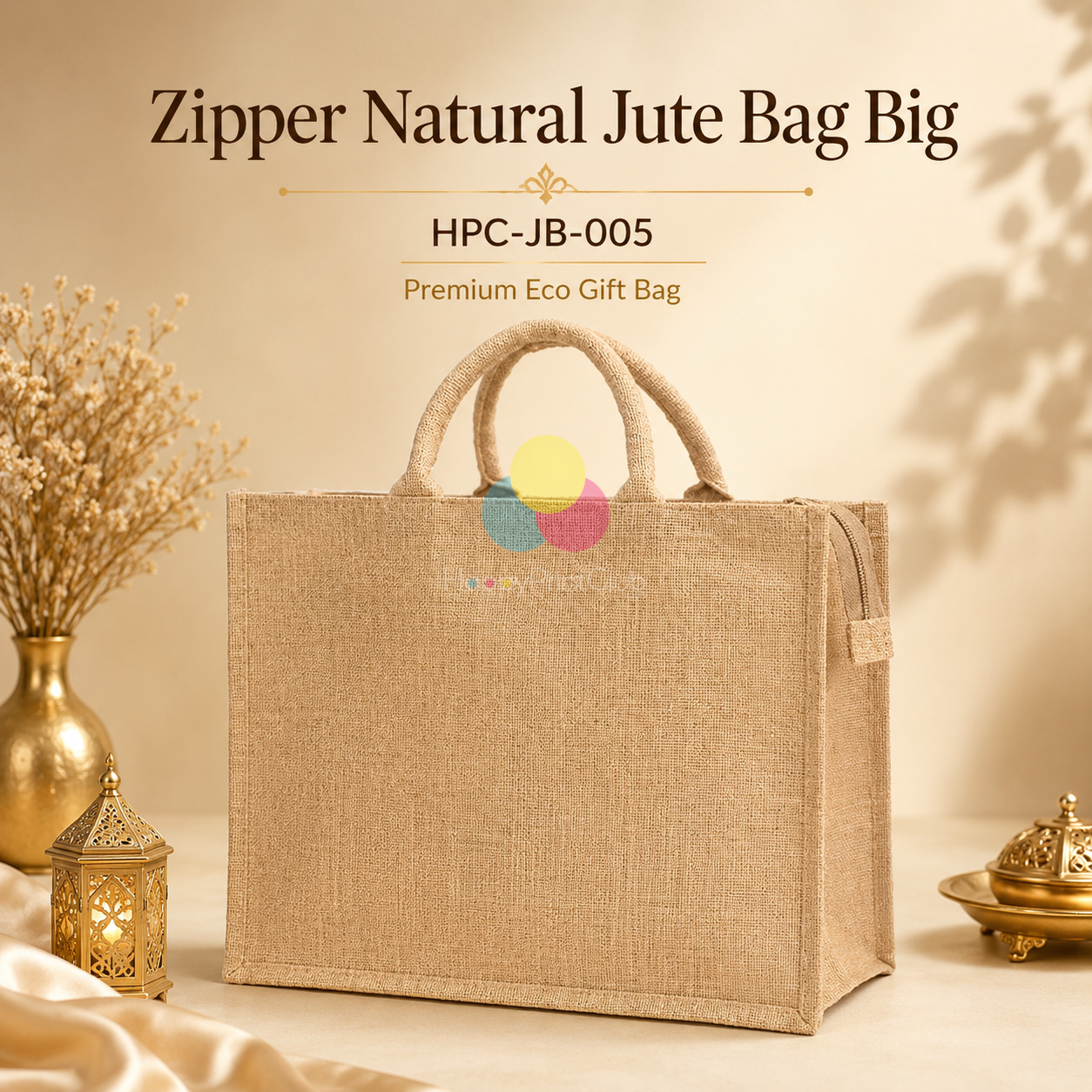 Zipper Natural Jute Bag Big For Corporate Gifting